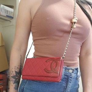 Authentic CHANEL CC red long wallet